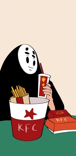 [2436x1125]无脸男 千与千寻 宫崎骏 薯条 肯德基 KFC 可乐 苹果手机动漫壁纸图片