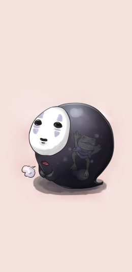 [2436x1125]无脸男 宫崎骏 千与千寻 粉色 苹果手机动漫壁纸图片