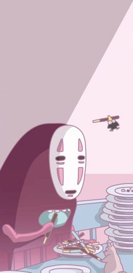 [2436x1125]无脸男 宫崎骏 日本 洗碗 苹果手机动漫壁纸图片