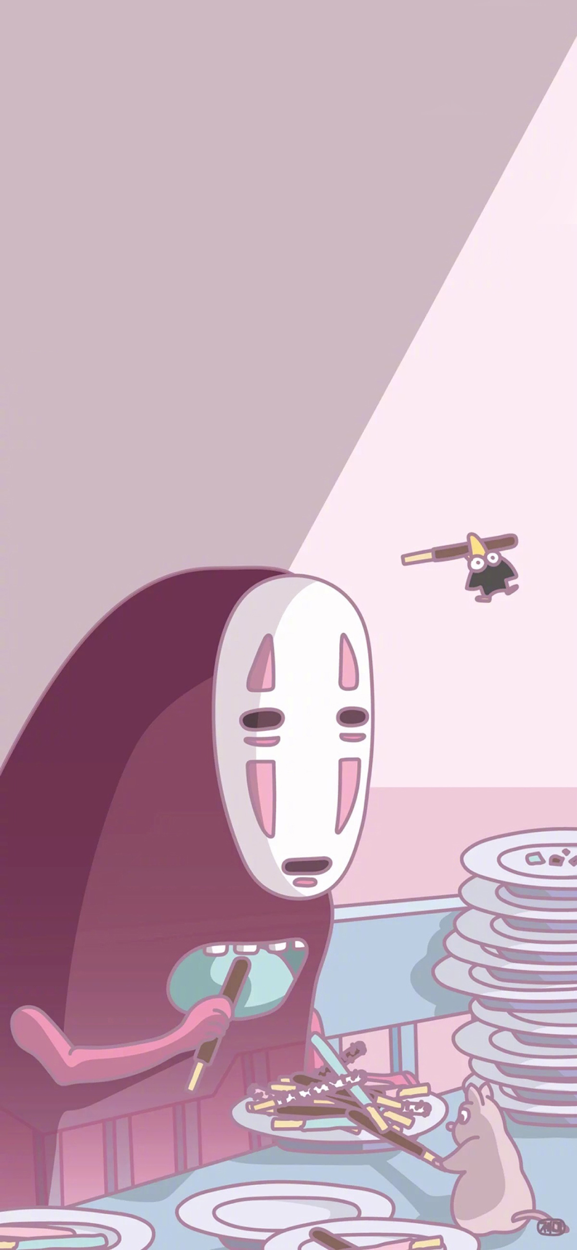 [2436×1125]无脸男 宫崎骏 日本 洗碗 苹果手机动漫壁纸图片