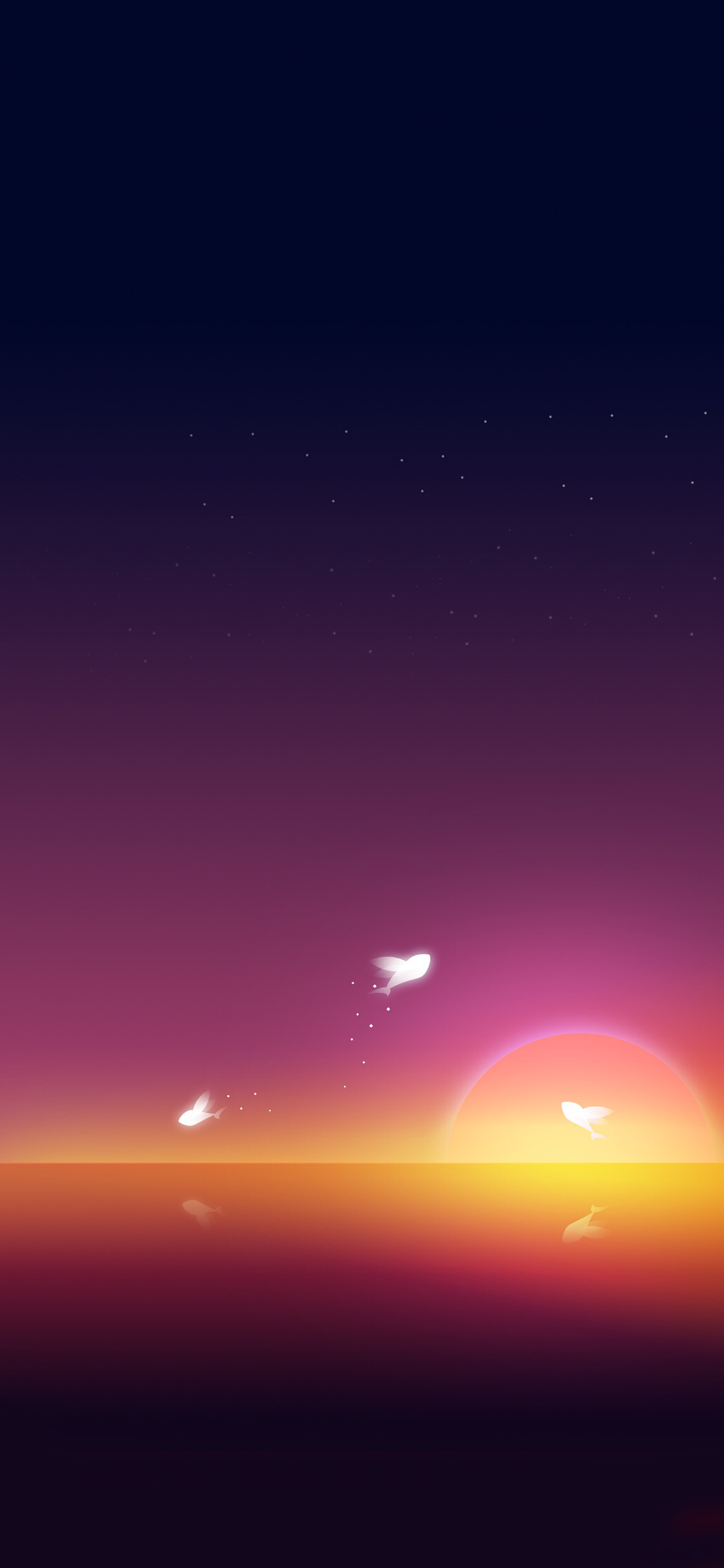[2436×1125]日出 绘画 跳跃 渐变 苹果手机动漫壁纸图片