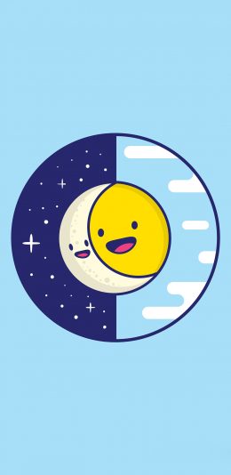 [2436x1125]日月 蓝 太阳 月亮 趣味 苹果手机动漫壁纸图片