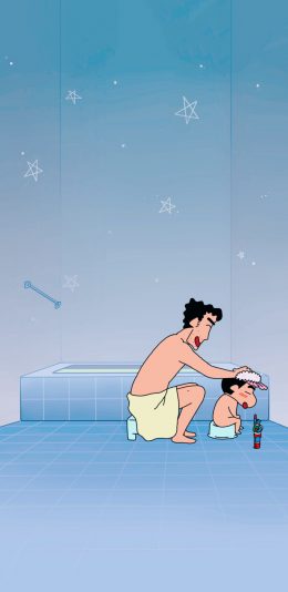 [2436x1125]日本 动漫 蜡笔小新 洗澡 苹果手机动漫壁纸图片