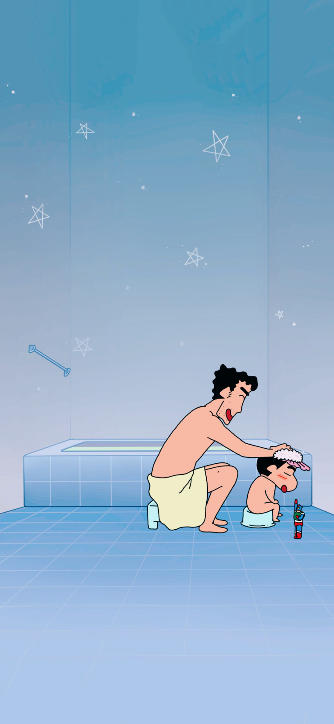 [2436×1125]日本 动漫 蜡笔小新 洗澡 苹果手机动漫壁纸图片