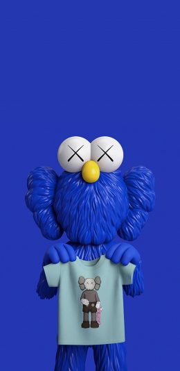 [2436x1125]日本 品牌 潮牌 Kaws T恤 蓝色 苹果手机动漫壁纸图片