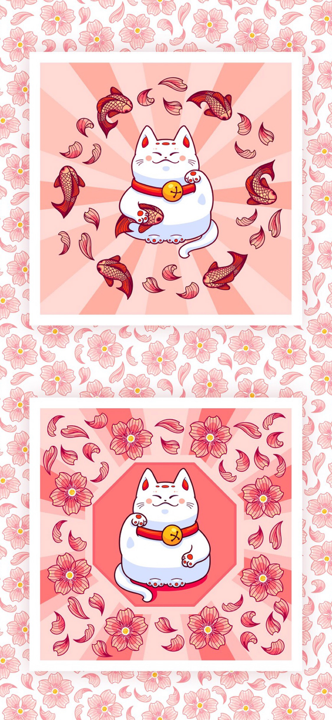 [2436×1125]日本 招财猫 碎花 平铺 苹果手机动漫壁纸图片