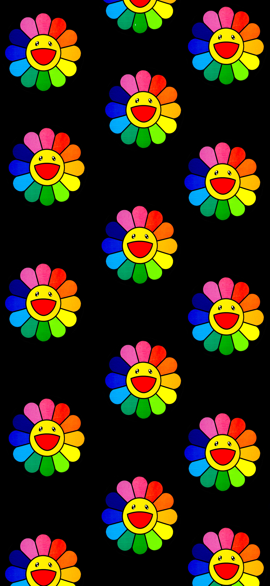 [2436×1125]日本 村上隆 太阳花 平铺（取自微博：G195） 苹果手机动漫壁纸图片