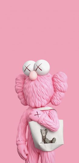 [2436x1125]日本 潮牌 品牌 Kaws 粉色 帆布包 苹果手机动漫壁纸图片