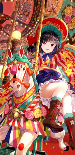 [2436x1125]日本 画师藤原 少女 旋转木马 漫画 苹果手机动漫壁纸图片