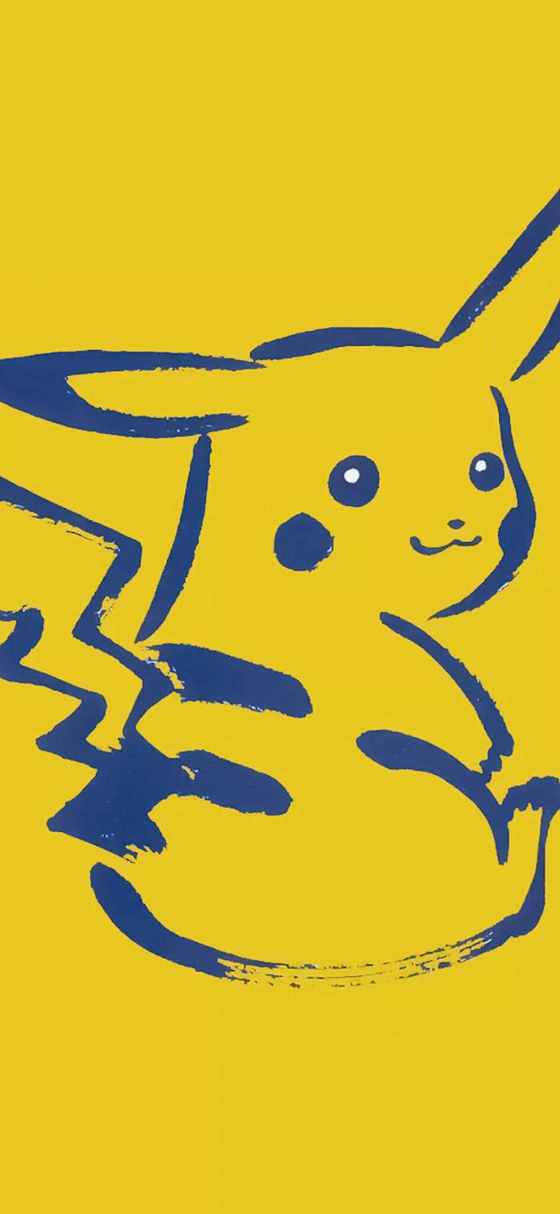[2436×1125]日本 精灵宝可梦 皮卡丘 简笔 苹果手机动漫壁纸图片