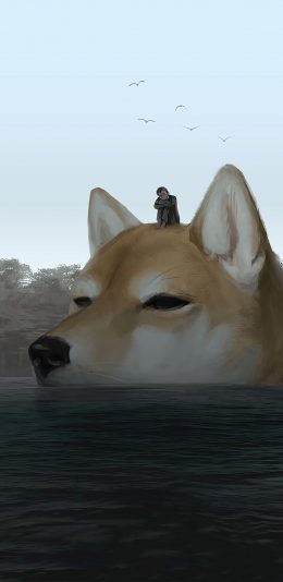 [2436x1125]日本插画师 もの久保作品 柴犬 男孩 苹果手机动漫壁纸图片