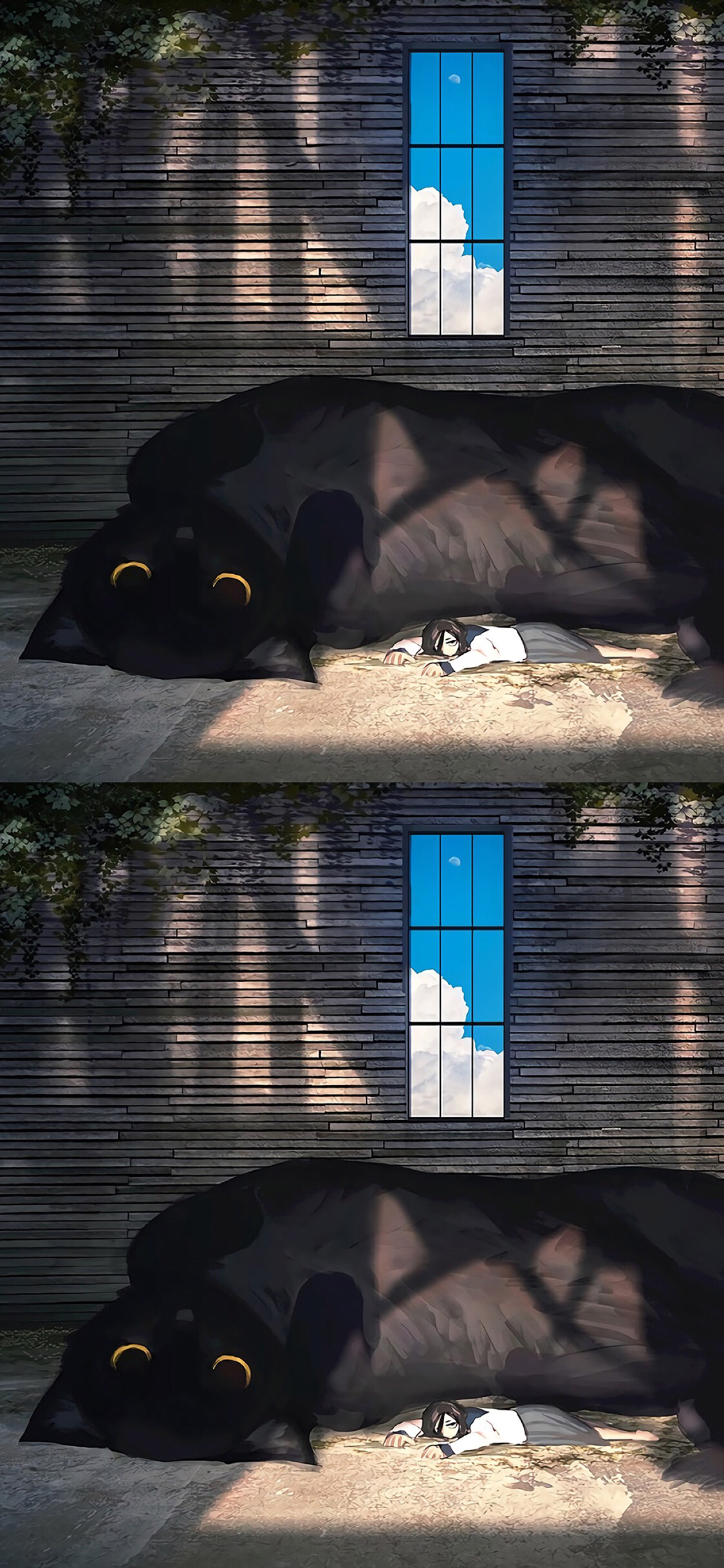 [2436×1125]日本插画师 もの久保作品 黑猫 女孩 苹果手机动漫壁纸图片