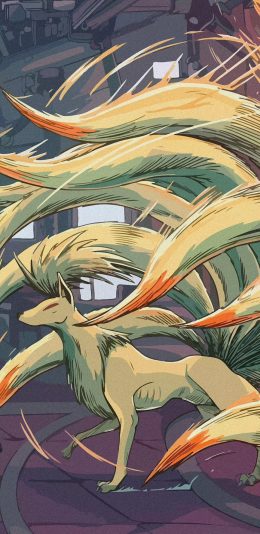 [2436x1125]日漫 九尾狐 精灵 插画 苹果手机动漫壁纸图片