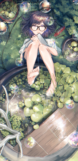 [2436x1125]日漫 二次元 少女 泡泡 梦幻 苹果手机动漫壁纸图片