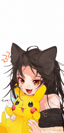 [2436x1125]日漫 二次元 少女 猫耳朵 皮卡丘 苹果手机动漫壁纸图片
