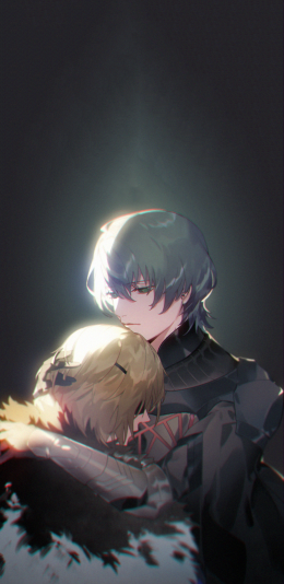 [2436x1125]日漫 二次元 情侣 拥抱 苹果手机动漫壁纸图片