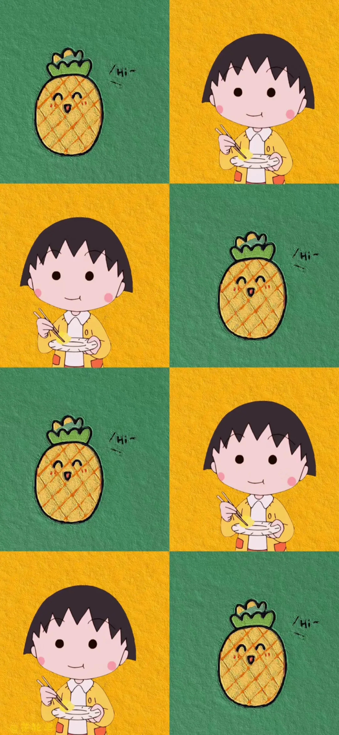 [2436×1125]日漫 二次元 樱桃小丸子 菠萝 苹果手机动漫壁纸图片