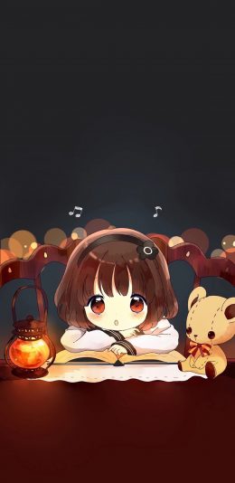 [2436x1125]日漫 二次元 萝莉 小熊 苹果手机动漫壁纸图片