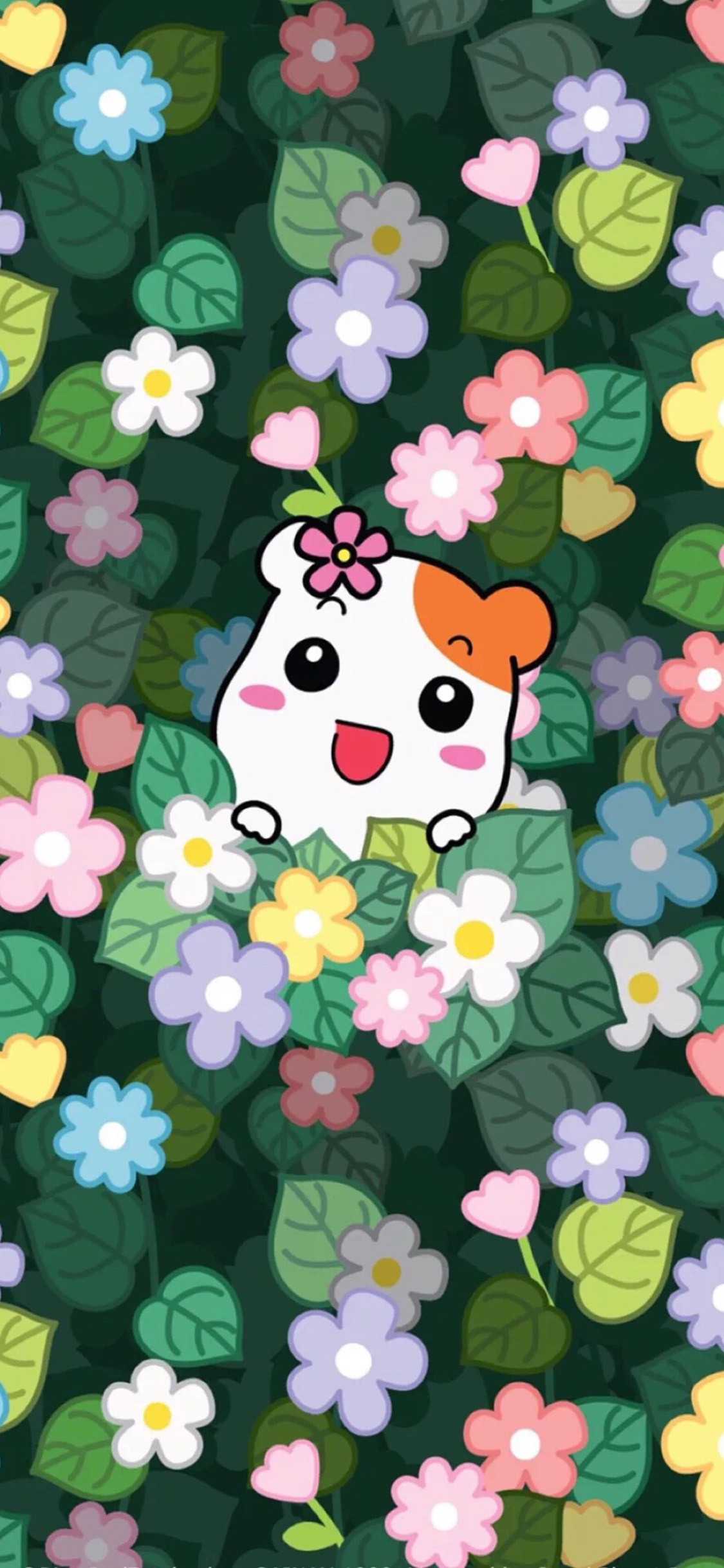 [2436×1125]日漫 仓鼠管家 花朵 平铺 苹果手机动漫壁纸图片