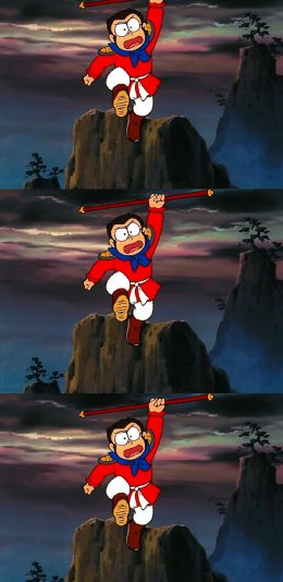 [2436x1125]日漫 哆啦A梦 野比大雄 cos 孙悟空 苹果手机动漫壁纸图片