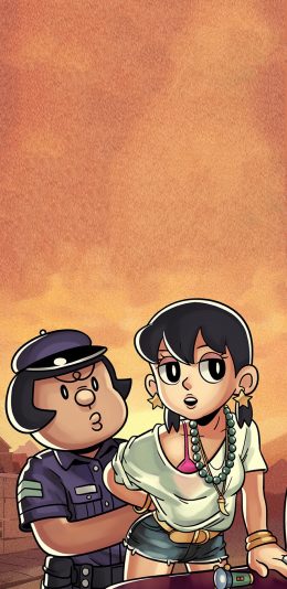 [2436x1125]日漫 哆啦A梦 静香 警察 逮捕 苹果手机动漫壁纸图片