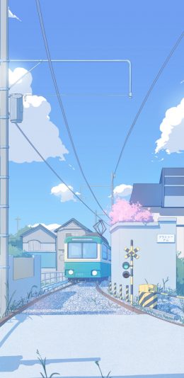 [2436x1125]日漫 场景 电车 火车 苹果手机动漫壁纸图片