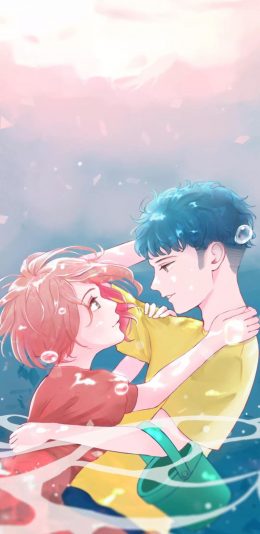 [2436x1125]日漫 宫崎骏 同人插图 悬崖上的金鱼姬 苹果手机动漫壁纸图片