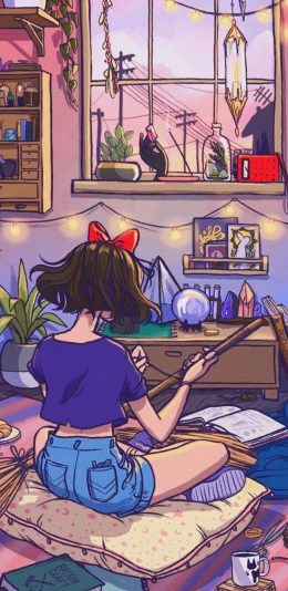 [2436x1125]日漫 宫崎骏 魔女宅急便 背影 苹果手机动漫壁纸图片