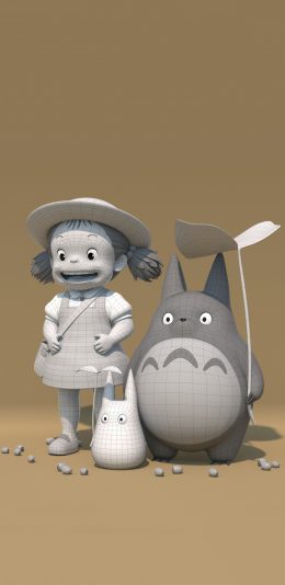 [2436x1125]日漫 宫崎骏 龙猫 3D 黑白 苹果手机动漫壁纸图片