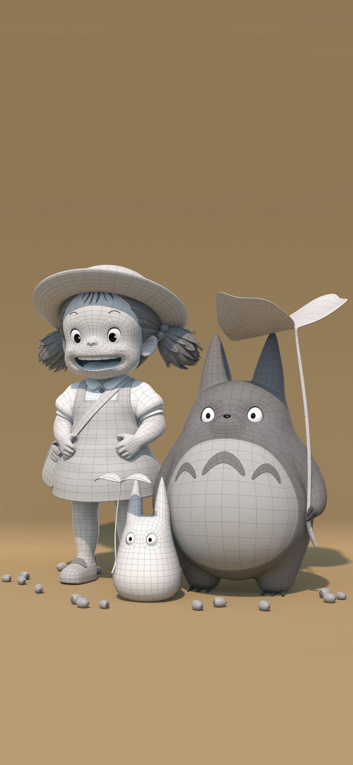 [2436×1125]日漫 宫崎骏 龙猫 3D 黑白 苹果手机动漫壁纸图片