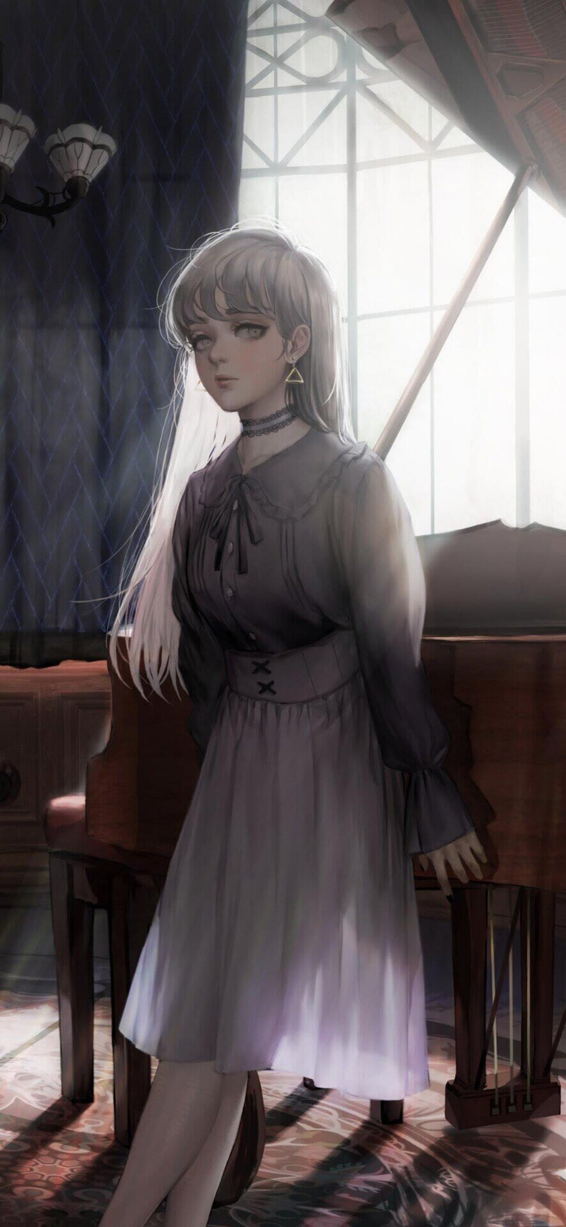 [2436×1125]日漫 少女 二次元 暗黑 哥特风 苹果手机动漫壁纸图片