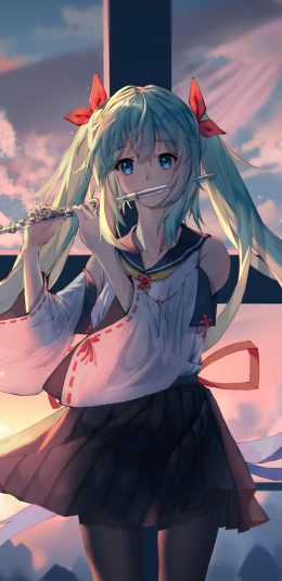 [2436x1125]日漫 少女 初音未来 二次元 苹果手机动漫壁纸图片