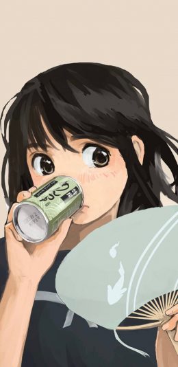 [2436x1125]日漫 少女 饮品 二次元 苹果手机动漫壁纸图片