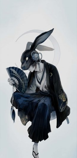 [2436x1125]日漫 少年 二次元 兔头面具 苹果手机动漫壁纸图片