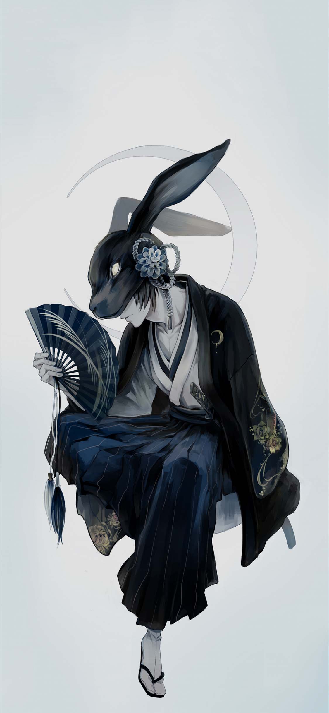 [2436×1125]日漫 少年 二次元 兔头面具 苹果手机动漫壁纸图片