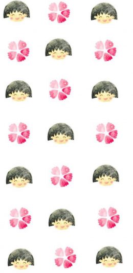 [2436x1125]日漫 樱桃 小丸子 樱花 平铺 苹果手机动漫壁纸图片