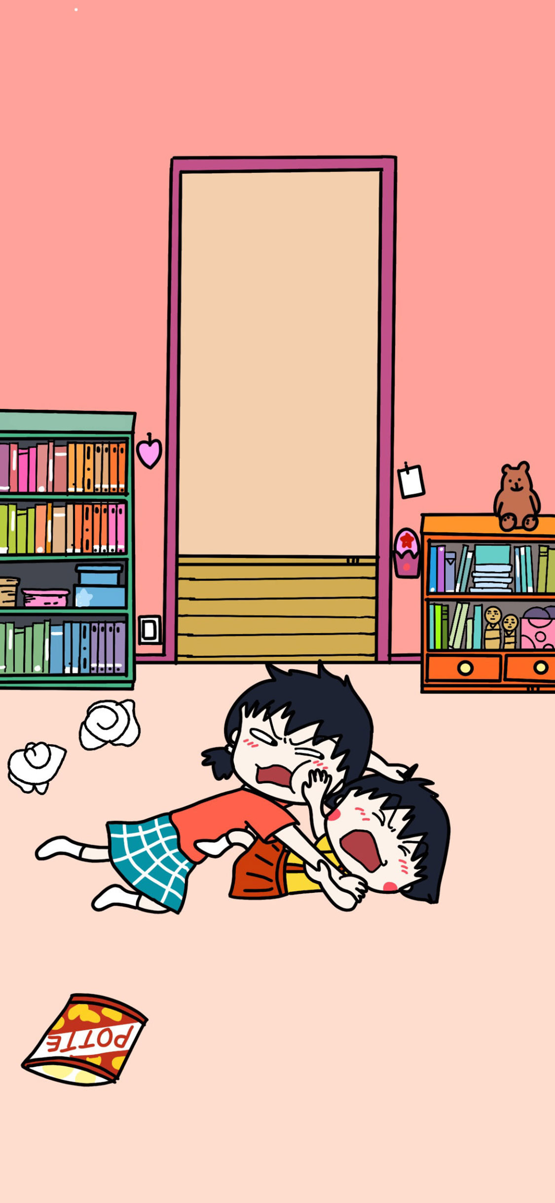 [2436×1125]日漫 樱桃小丸子 姐妹 打架（取自微博：快乐星球在逃居民） 苹果手机动漫壁纸图片