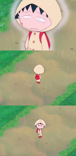 [2436x1125]日漫 樱桃小丸子 拼接 下雨 苹果手机动漫壁纸图片