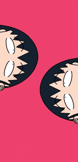 [2436x1125]日漫 樱桃小丸子 粉色背景 苹果手机动漫壁纸图片