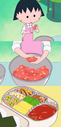 [2436x1125]日漫 樱桃小丸子 美食 日式便当 苹果手机动漫壁纸图片