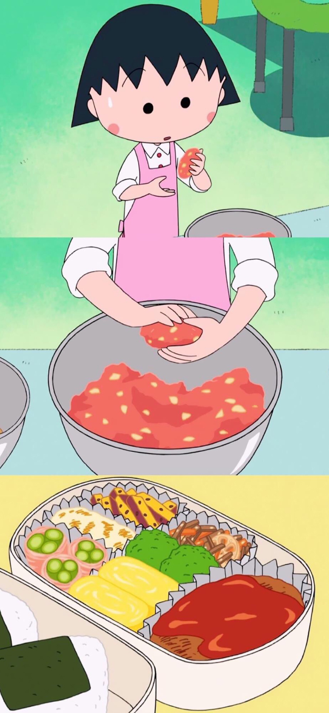 [2436×1125]日漫 樱桃小丸子 美食 日式便当 苹果手机动漫壁纸图片