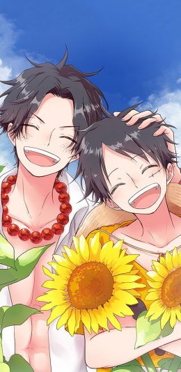 [2436x1125]日漫 海贼王 向日葵 路飞 火拳艾斯 苹果手机动漫壁纸图片