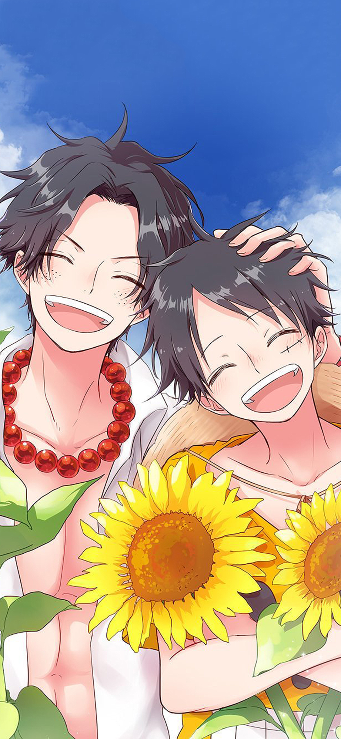 [2436×1125]日漫 海贼王 向日葵 路飞 火拳艾斯 苹果手机动漫壁纸图片