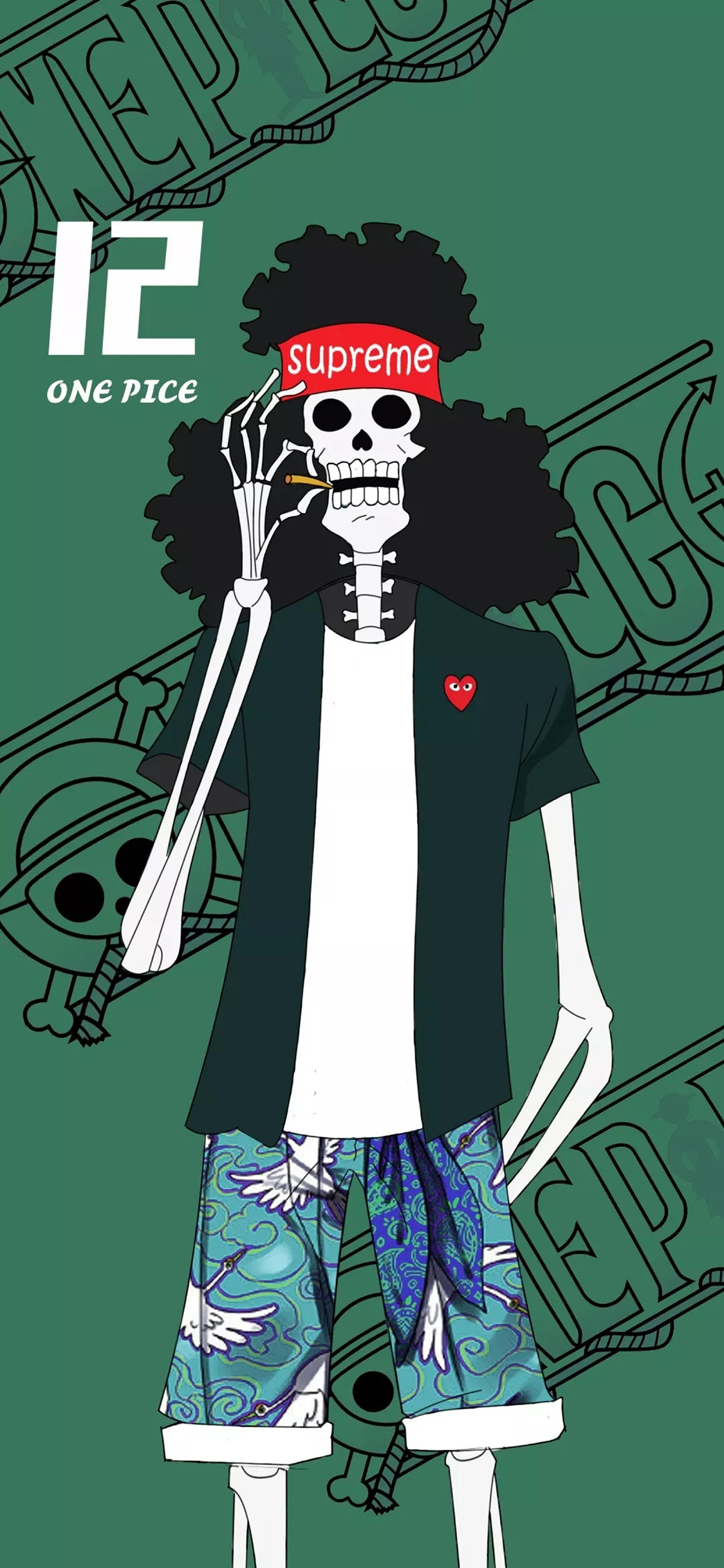 [2436×1125]日漫 海贼王 布鲁克 one pice 苹果手机动漫壁纸图片