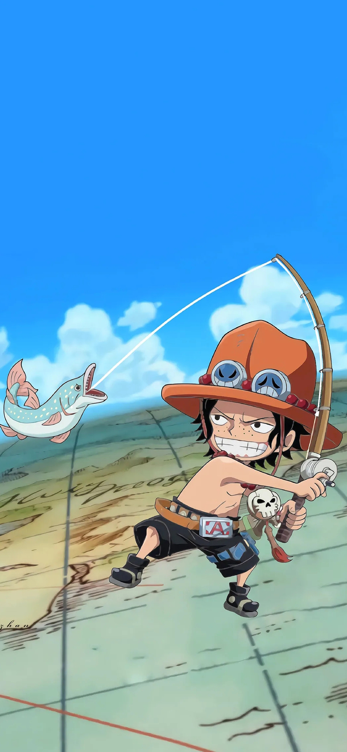 [2436×1125]日漫 海贼王 火拳艾斯 苹果手机动漫壁纸图片