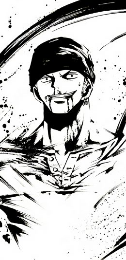 [2436x1125]日漫 海贼王 索隆 黑白 苹果手机动漫壁纸图片