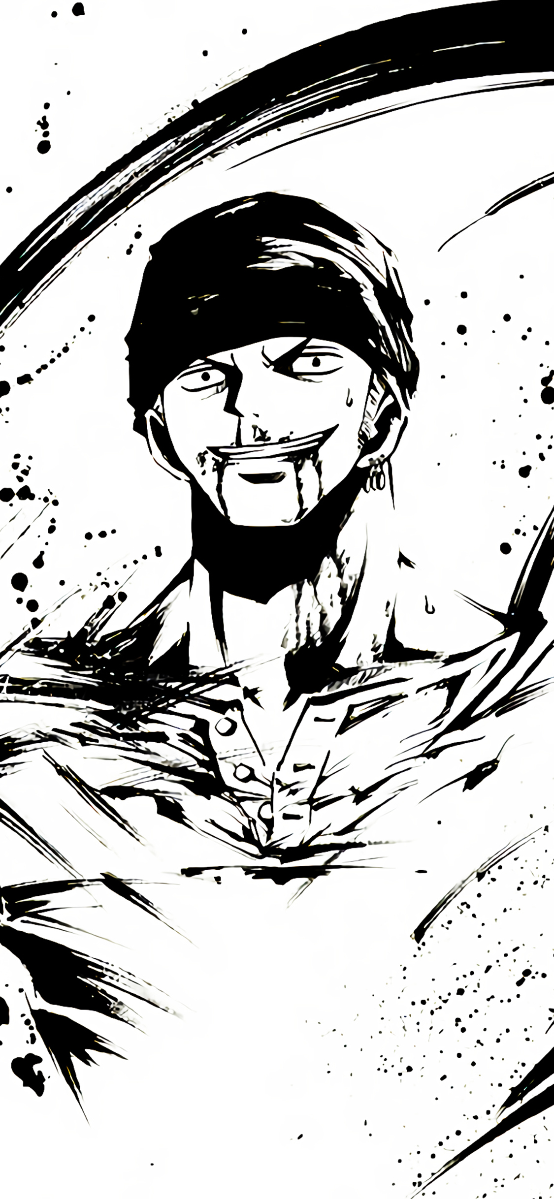 [2436×1125]日漫 海贼王 索隆 黑白 苹果手机动漫壁纸图片