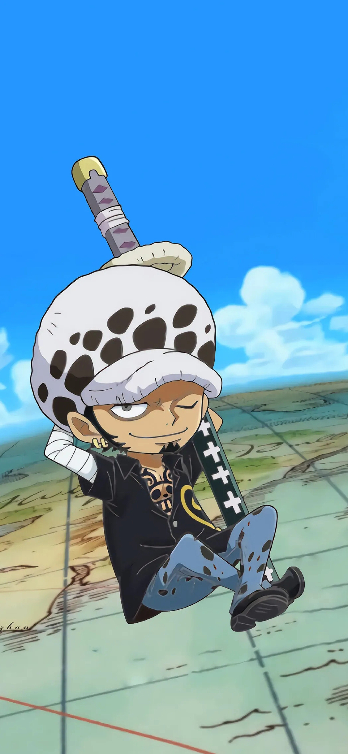 [2436×1125]日漫 海贼王 红心海贼团 罗 苹果手机动漫壁纸图片