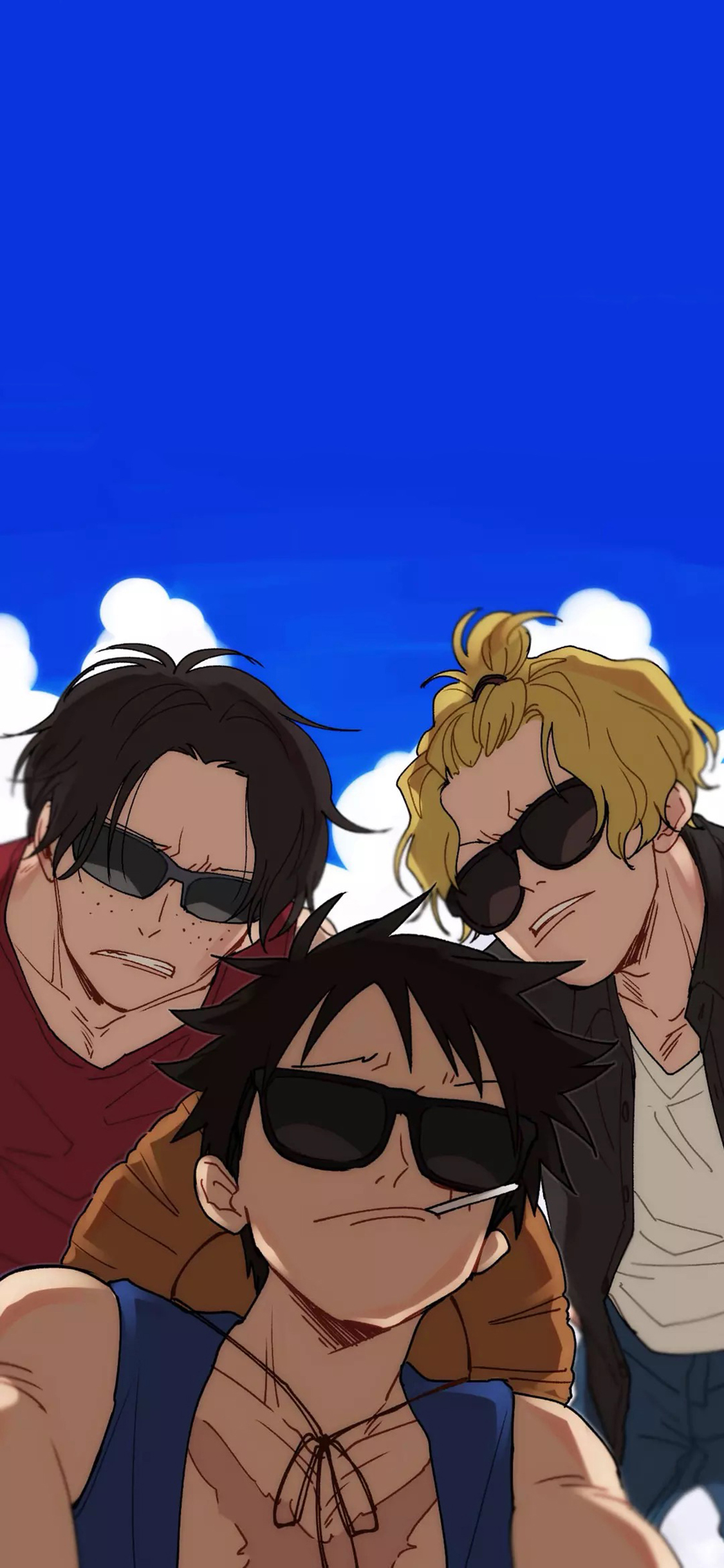 [2436×1125]日漫 海贼王 路飞 艾斯 苹果手机动漫壁纸图片