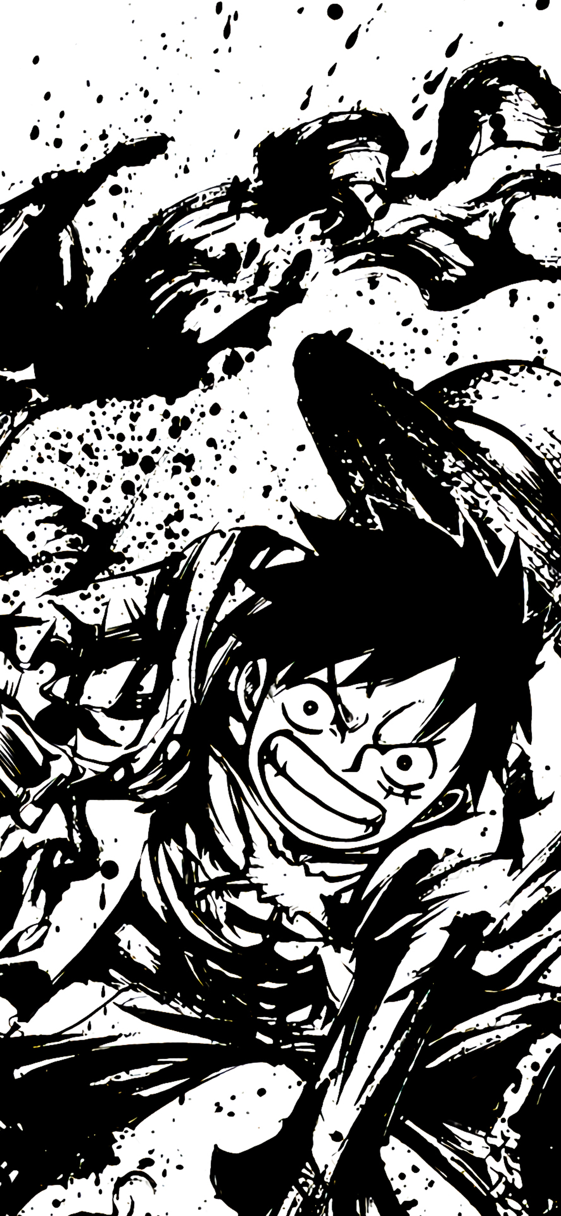 [2436×1125]日漫 海贼王 路飞 鲁夫 黑白 苹果手机动漫壁纸图片